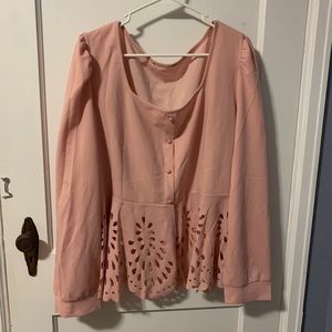 Long Sleeves Buttons Hollowed Scallop Blouse Shirt